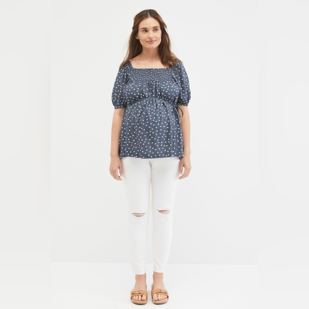 NWT Jessica Simpson Polka‎ Dot Maternity Smocked Peasant Top Blouse Size Small